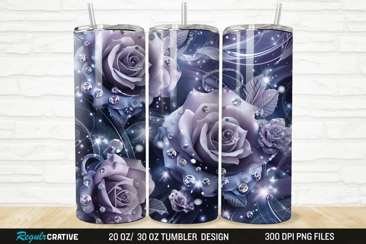 3D Rhinestone Roses 20/30oz Skinny Tumbler