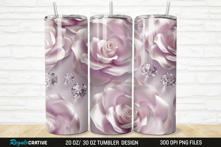 3D Rhinestone Roses 20/30oz Skinny Tumbler