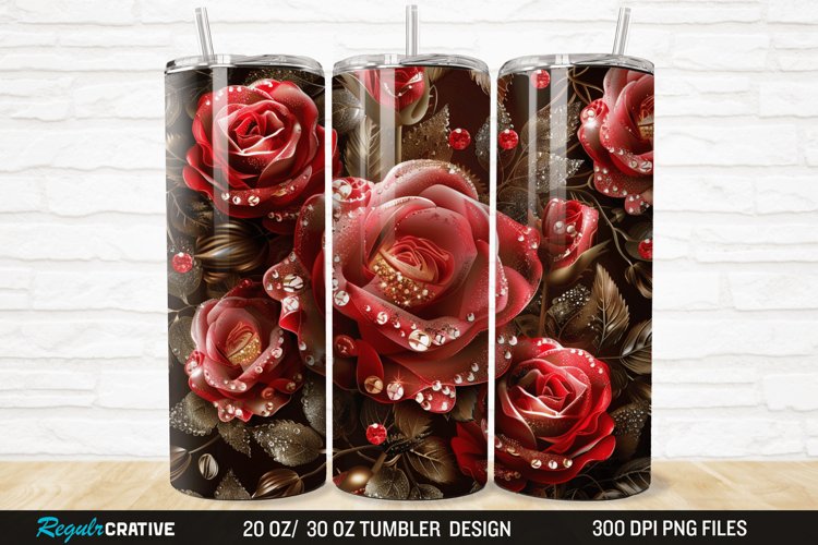 3D Rhinestone Roses 20/30oz Skinny Tumbler example image 1