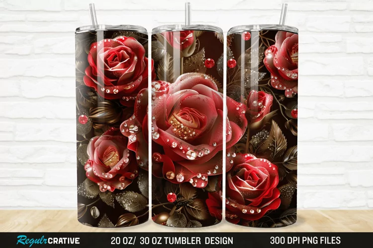 3D Rhinestone Roses 20/30oz Skinny Tumbler