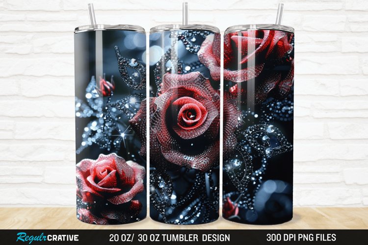 3D Rhinestone Roses 20/30oz Skinny Tumbler