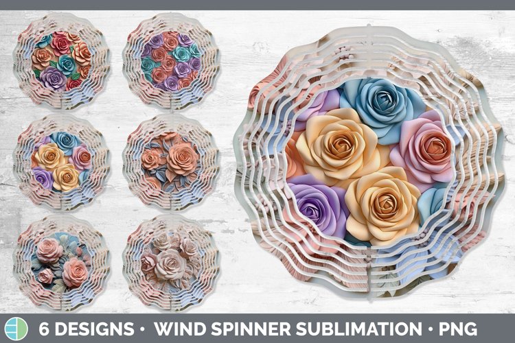 3D Rose Flowers Wind Spinner | Sublimation Spinner Designs B
