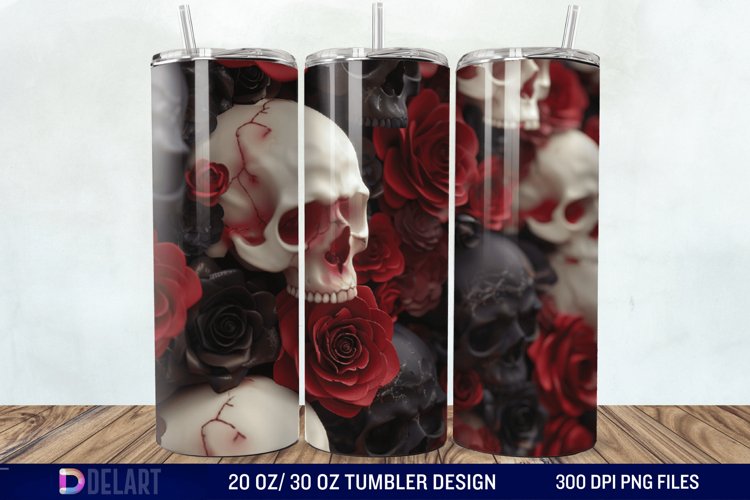 3D Roses and skulls Tumbler Wrap