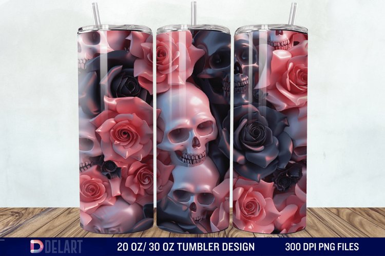3D Roses and skulls Tumbler Wrap example image 1
