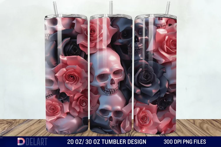 3D Roses and skulls Tumbler Wrap