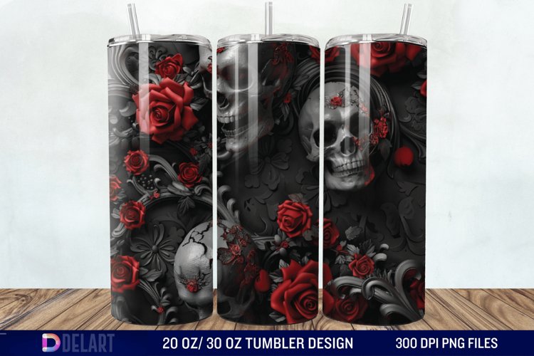 3D Roses and skulls Tumbler Wrap example image 1