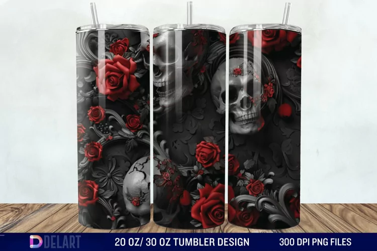 3D Roses and skulls Tumbler Wrap