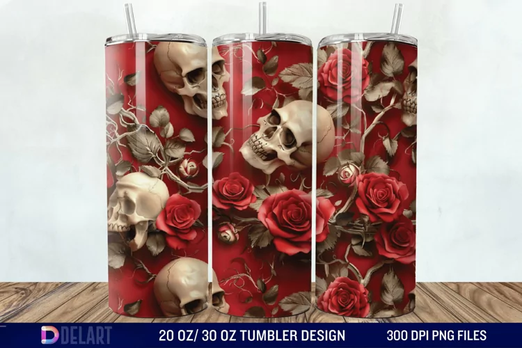 3D Roses and skulls Tumbler Wrap