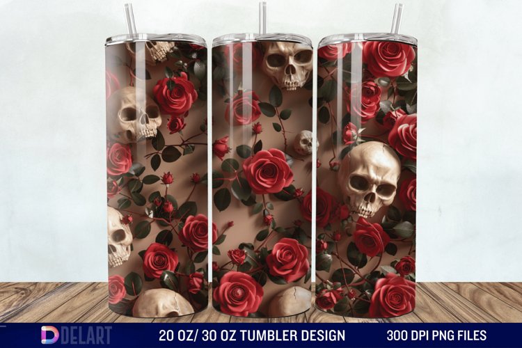 3D Roses and skulls Tumbler Wrap