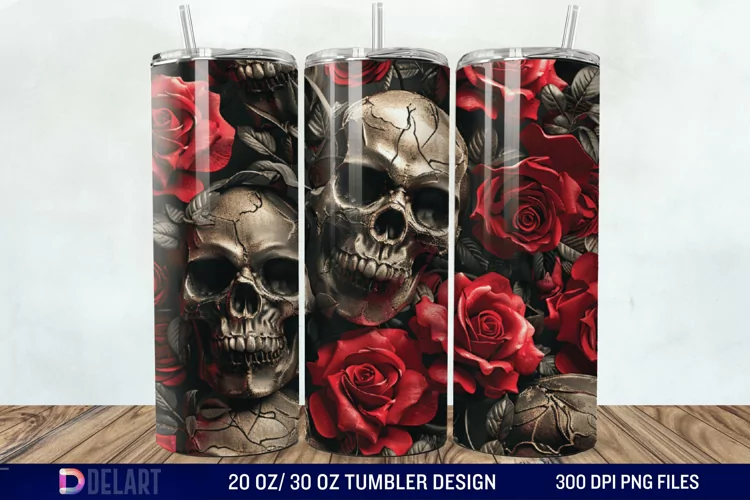 3D Roses and skulls Tumbler Wrap