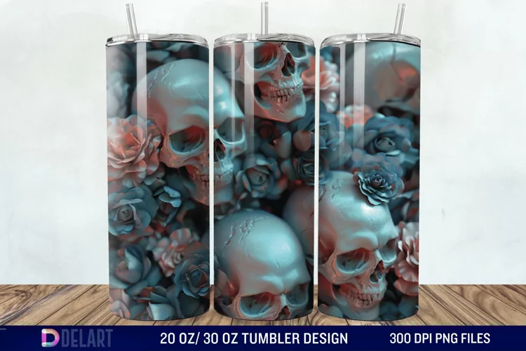 3D Roses and skulls Tumbler Wrap