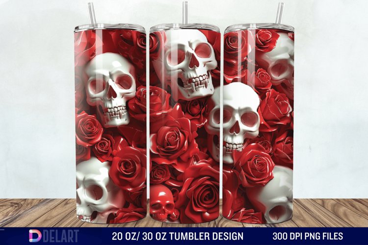 3D Roses and skulls Tumbler Wrap