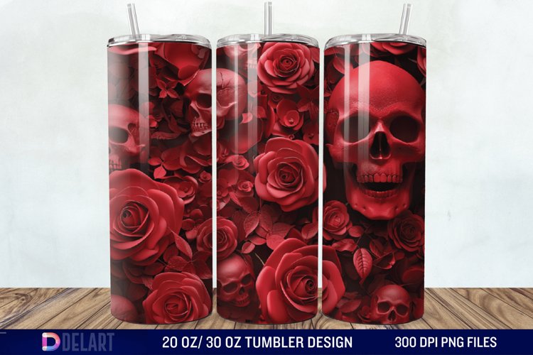 3D Roses and skulls Tumbler Wrap example image 1