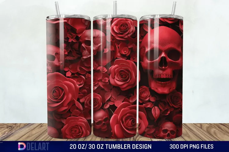 3D Roses and skulls Tumbler Wrap