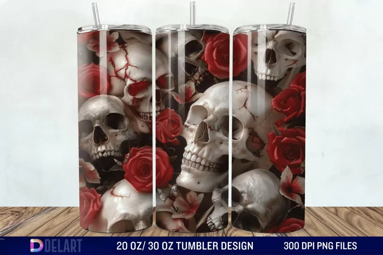 3D Roses and skulls Tumbler Wrap