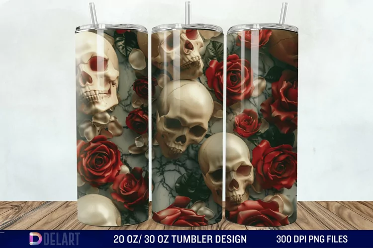 3D Roses and skulls Tumbler Wrap