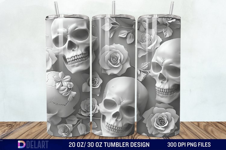 3D Roses and skulls Tumbler Wrap example image 1