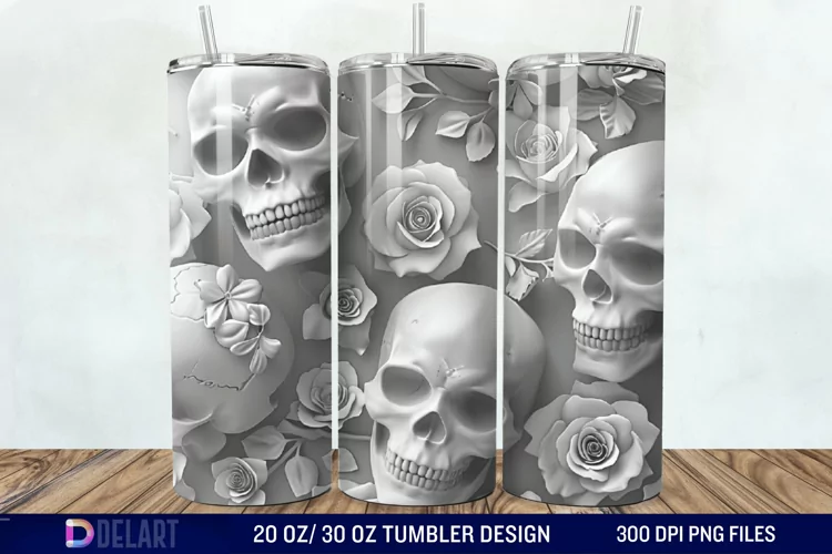 3D Roses and skulls Tumbler Wrap