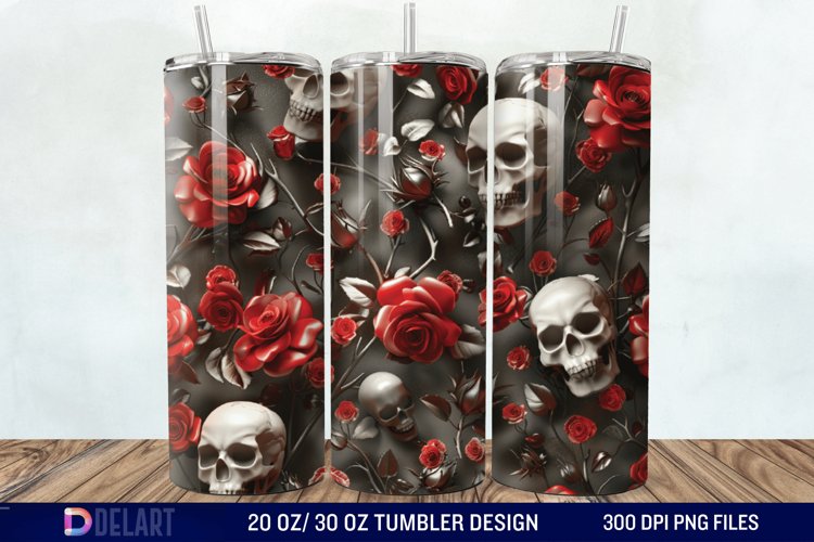 3D Roses and skulls Tumbler Wrap