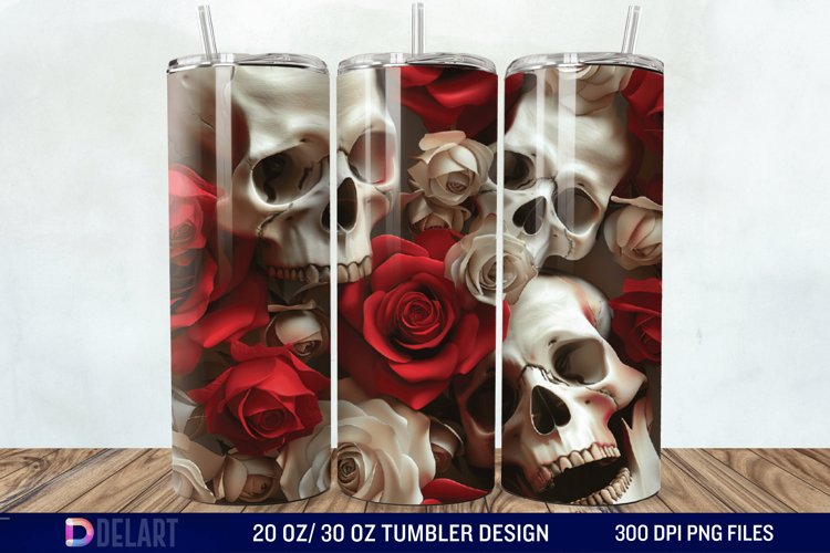3D Roses and skulls Tumbler Wrap