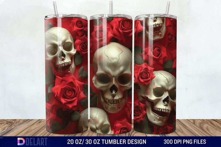 3D Roses and skulls Tumbler Wrap example image 1