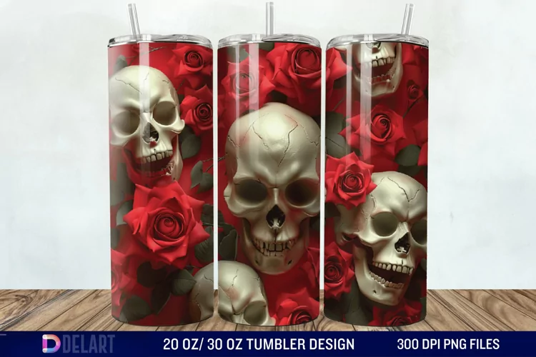 3D Roses and skulls Tumbler Wrap