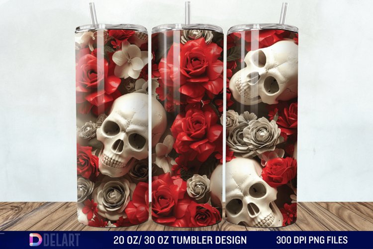 3D Roses and skulls Tumbler Wrap