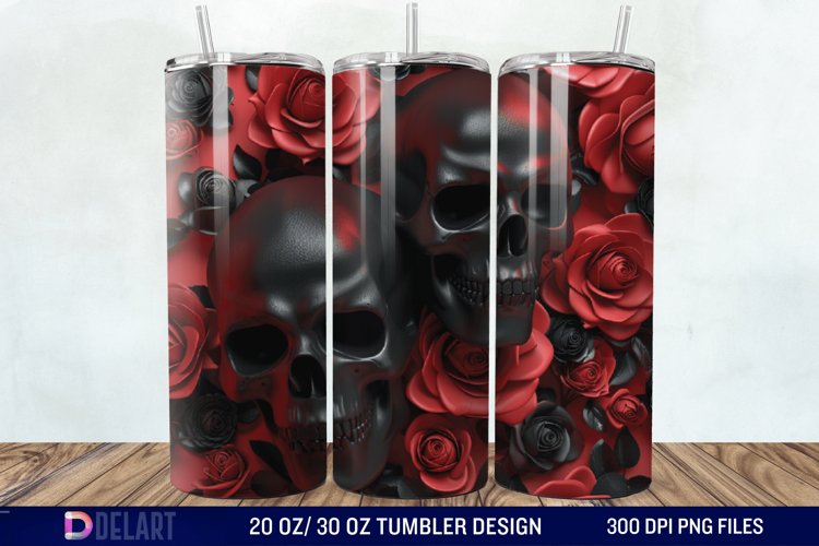 3D Roses and skulls Tumbler Wrap example image 1