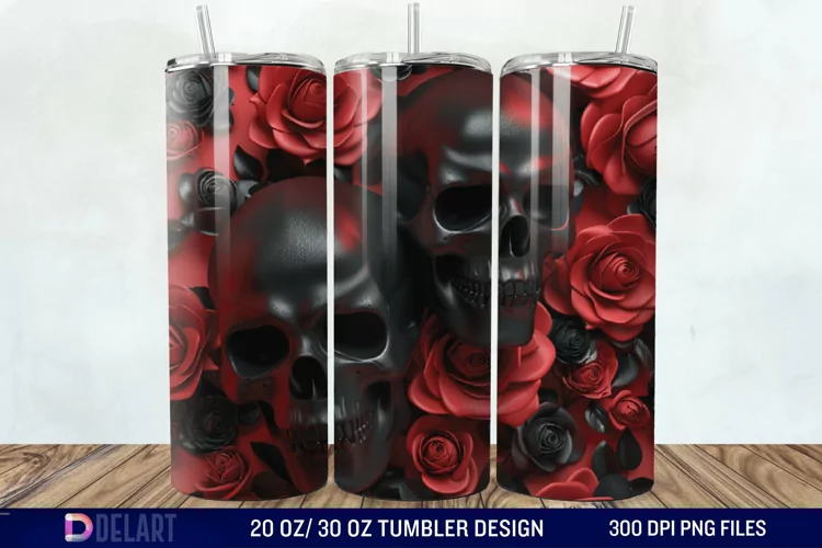 3D Roses and skulls Tumbler Wrap