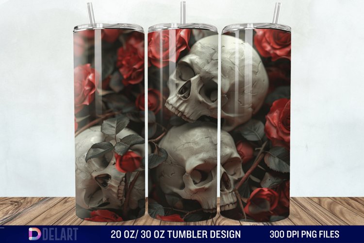 3D Roses and skulls Tumbler Wrap example image 1