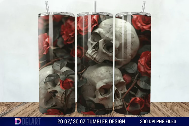 3D Roses and skulls Tumbler Wrap