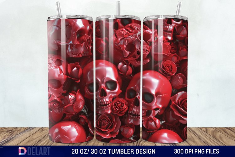 3D Roses and skulls Tumbler Wrap example image 1