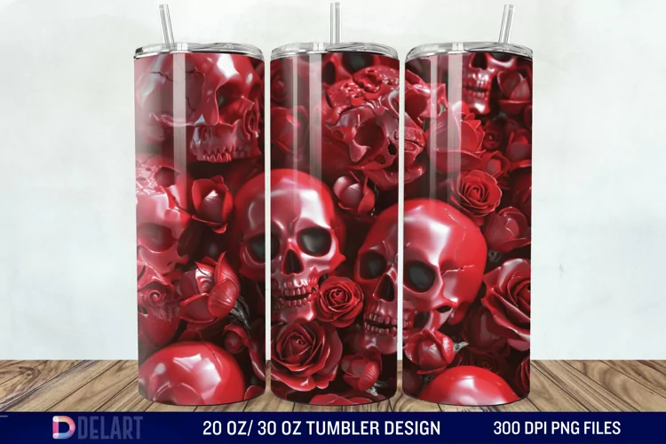 3D Roses and skulls Tumbler Wrap