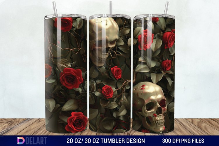 3D Roses and skulls Tumbler Wrap example image 1