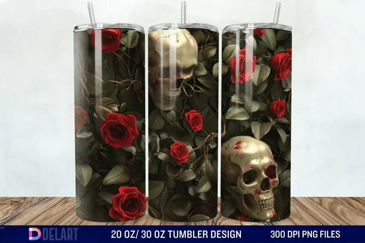 3D Roses and skulls Tumbler Wrap