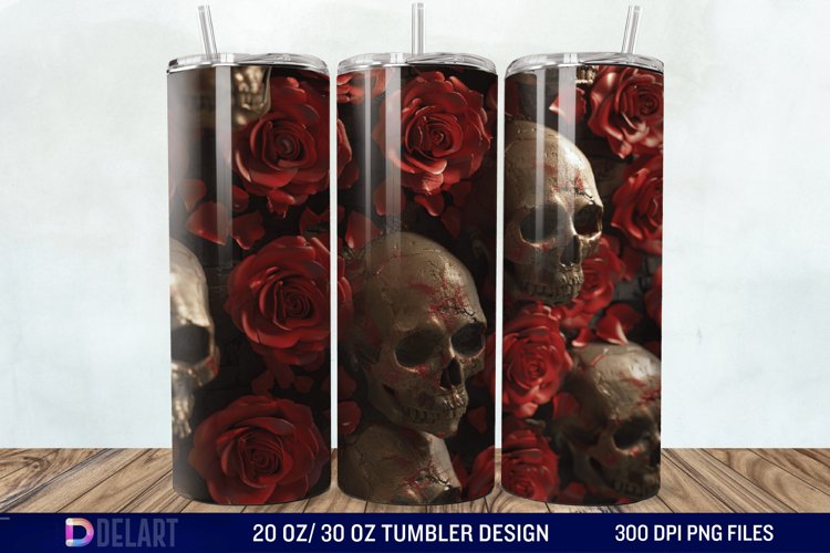 3D Roses and skulls Tumbler Wrap