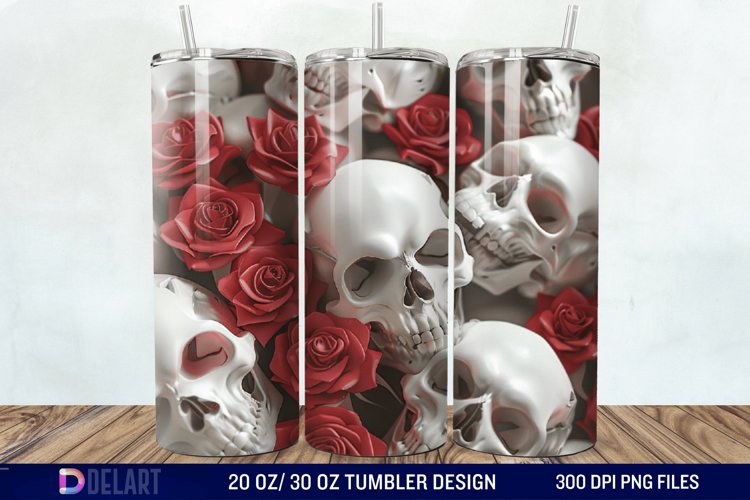 3D Roses and skulls Tumbler Wrap