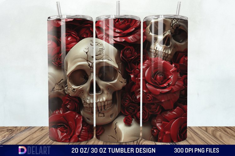 3D Roses and skulls Tumbler Wrap example image 1