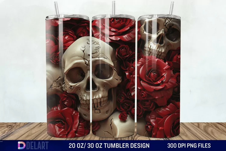3D Roses and skulls Tumbler Wrap