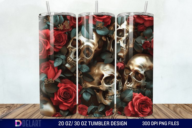 3D Roses and skulls Tumbler Wrap example image 1