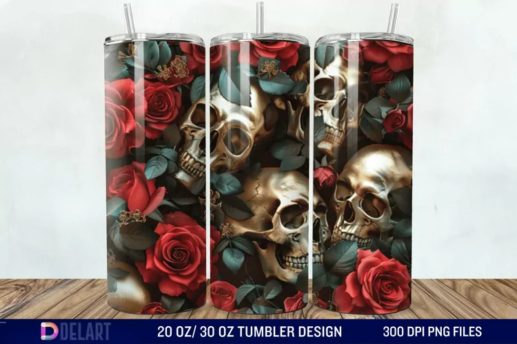 3D Roses and skulls Tumbler Wrap