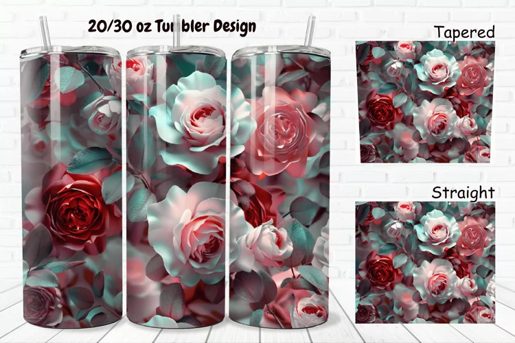 3D Roses Pretty 20/30oz Skinny Tumbler