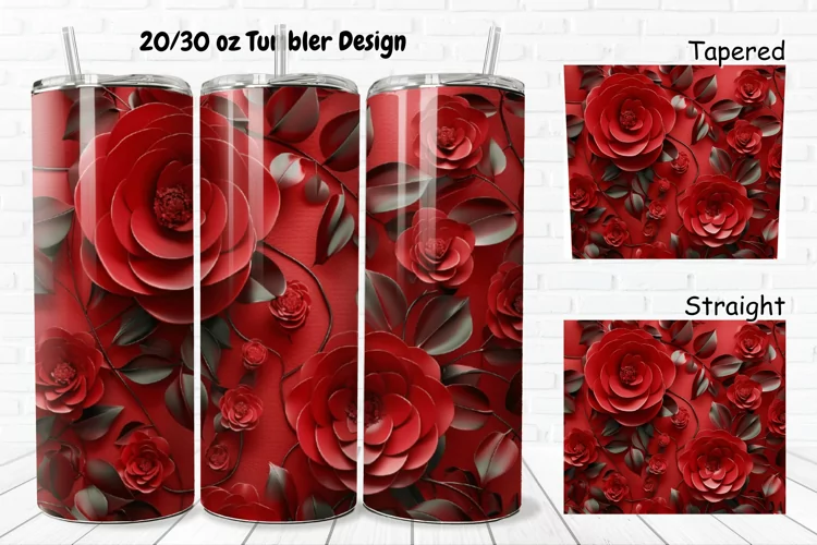3D Roses Pretty 20/30oz Skinny Tumbler
