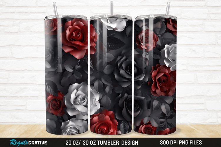 3D Roses Flower 20/30oz Skinny Tumbler example image 1