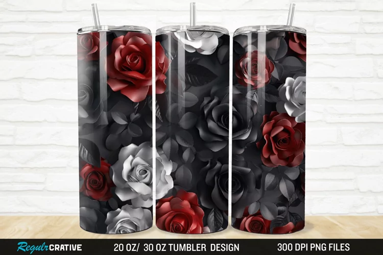 3D Roses Flower 20/30oz Skinny Tumbler