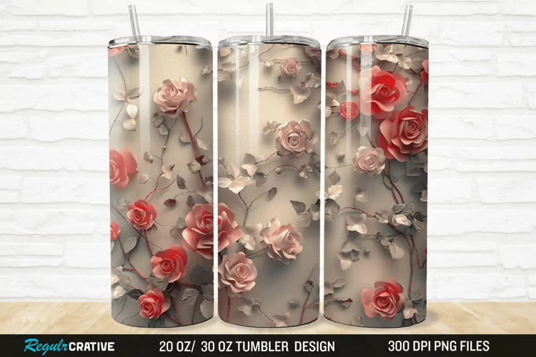 3D Roses Flower 20/30oz Skinny Tumbler