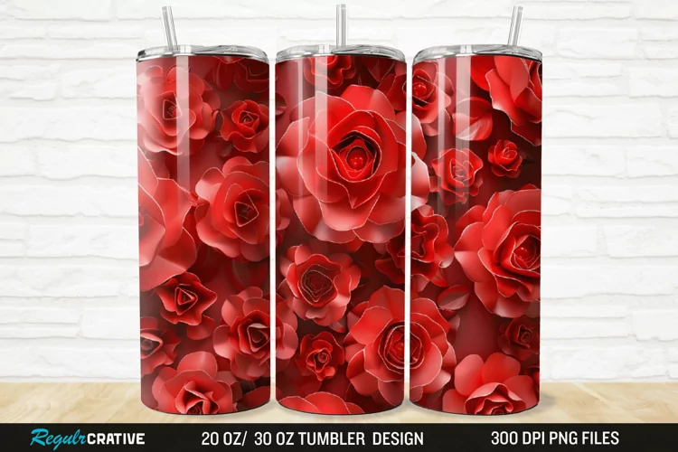 3D Roses Flower 20/30oz Skinny Tumbler