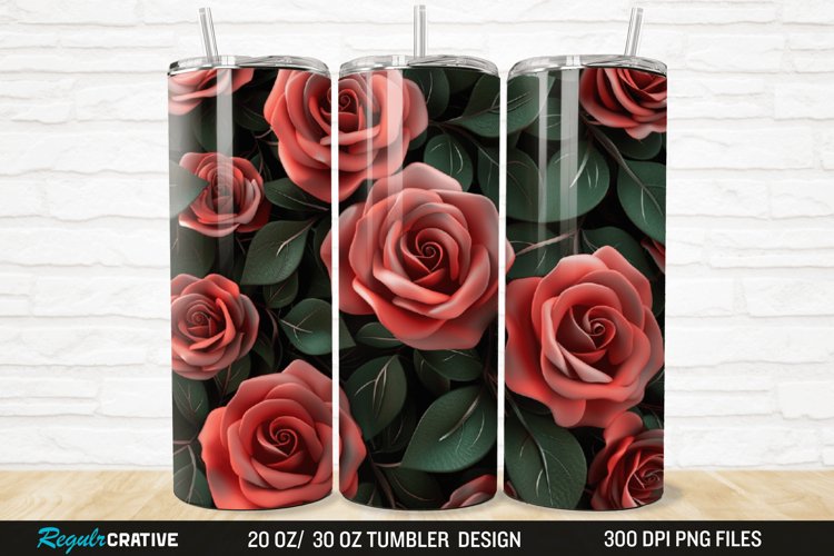 3D Roses Flower 20/30oz Skinny Tumbler example image 1