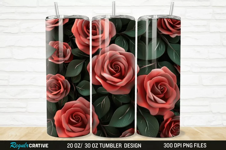 3D Roses Flower 20/30oz Skinny Tumbler