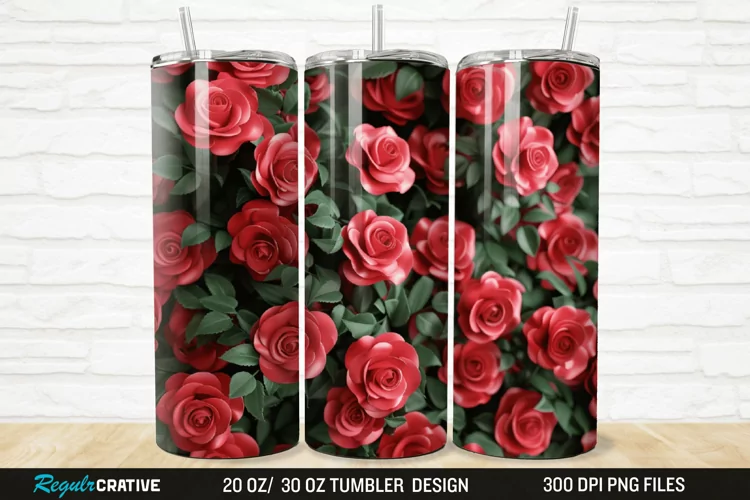 3D Roses Flower 20/30oz Skinny Tumbler